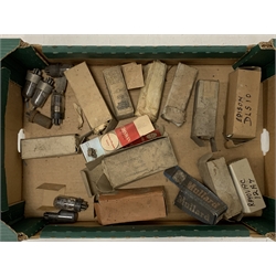 Box containing old glass radio valves including Edison, Rayovac etc. some boxed