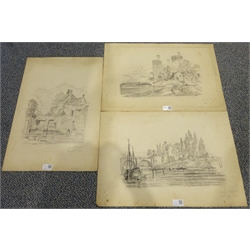 James Douglas (Scottish 1858-1911): 'Corwen' and Scottish Landscapes, three pencil drawings signed and dated 14th, 25th and 30th June 1882, respectively, 40cm x 56cm (unframed)
