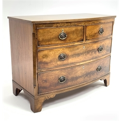 George III mahogany bow front chest, two short and two long drawers, canted upright corners, on bracket feet, W104cm, H80cm, D53cm