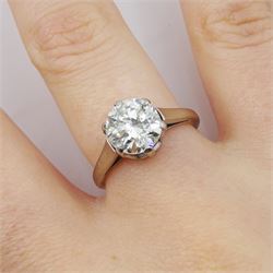 18ct white gold single stone round cut diamond ring, stamped 750, diamond approx 1.90 carat