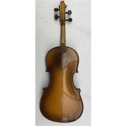 20th century 7/8 Violin, one piece back, unlabelled, with bow,  in Rushworth and Dreaper case
