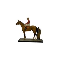 Early 20th century Austrian cold painted spelter match striker in the form of a racehorse and jockey H17cm