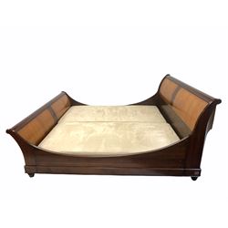 And So to Bed - French cherry wood Emperor 6’ 6” sleigh bed, with a velvet 'Prestige' double box base, raised on turned supports 