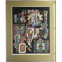 Sir Eduardo Paolozzi (Scottish 1924-2005): Abstract Composition for the Underground with Black Background, colour lithograph signed and dated 1986 in pencil 62cm x 49cm