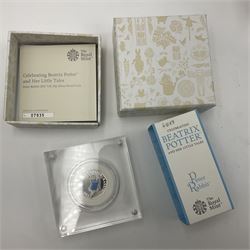 Four The Royal Mint United Kingdom 2017 'Beatrix Potter' silver proof fifty pence coins, comprising 'Mr Jeremy Fisher', 'Peter Rabbit', 'Tom Kitten' and 'Benjamin Bunny', all cased with certificates (4)