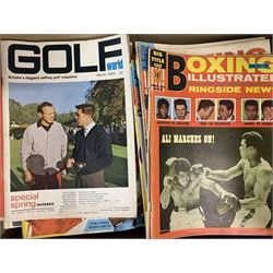 Quantity of sports magazines including Boxing Illustrated from the 1960s, Golf World, World Sports etc