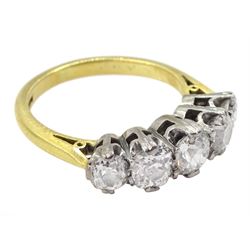 18ct gold five stone old cut diamond ring, hallmarked, largest diamond approx 0.60 carat, total diamond weight approx 2.10 carat