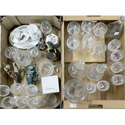 Six Stuart crystal claret glasses, three various decanters, glass vase and other items
