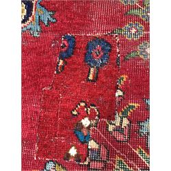 Persian design red ground carpet, floral medallion and conforming spandrels on red field enclosed by border 325cm x 220cm