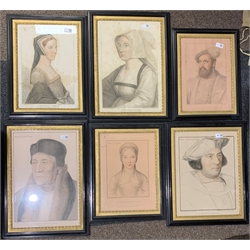 F. Bartolozzi after Hans Holbein - A series of six framed portrait engravings of Historical Characters including Lady Parker, Archbishop Waramus etc 