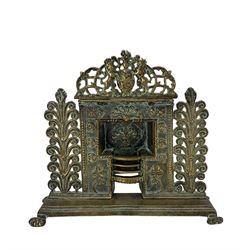Victorian salesman miniature cast brass fireplace and surround, the top with Royal Coat of Arms, flanked by a lion and unicorn, the style of Greenless of Glasgow, L35cm x H31.5cm 