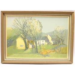 Doris Eagle (British 20th century): 'Cottages, Anglezarke', oil on board signed, titled verso with artist's address 40cm x 59cm