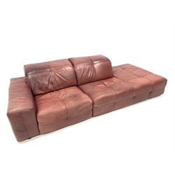 Natuzzi -Contemporary Italian sofa, with adjustable head rests, upholstered in oxblood leather, W280cm, H80cm, D114cm
