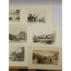 Collection of 19th/early 20th century etchings and engravings including 'Edinburgh Castlegate', 'St Paul's', 'Windsor Castle', 'Liverpool Exchange', etc, max 22cm x 30cm (13)