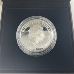 The Royal Mint United Kingdom 2018 'A Time To Reflect' silver proof five pound coin, cased with certificate