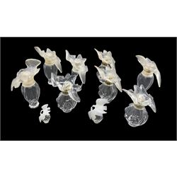 Six Nina Ricci 'L'Air du Temps' glass perfume bottles,  the stoppers formed as frosted  doves, two with clear doves and two small bottles (10)