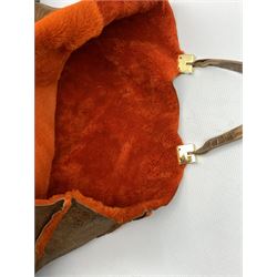 Mulberry Company woven green leather clutch bag together with a Emanuel Ungaro tan suede tote bag with orange faux fur lining and gold-tone hardware (2)