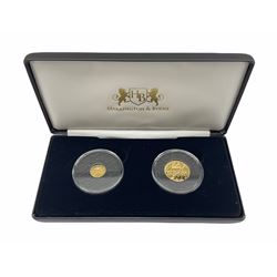 Harrington & Byrne gold two coin set, comprised of Queen Elizabeth II 2020 Alderney Sovereign and Quarter Sovereign, commemorating the 80th Anniversary of Dunkirk, cased with certificates