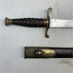 19th century English sword with plain blade, wire wound leather grip and crown pommel, 66cm blade