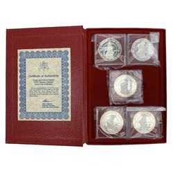 TheTurks and Caicos Islands 'Queen's Beasts Silver Collection', issued to commemorate the 25th Anniversary of the Coronation of Queen Elizabeth II 1953-1978, comprising ten twenty five crowns sterling silver coins, in presentation case