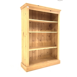  Solid pine open bookcase with three adjustable shelves, W96cm, H138cm, D36cm  