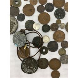 Ancient and later coins and medallions, including Edward hammered silver penny, William and Mary 1694 farthing, George II 1742 penny, George III 1797 cartwheel twopence etc