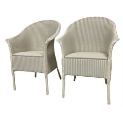 Lloyd Loom by James Brindley - set four armchairs in light finish with upholstered seats