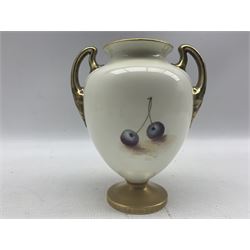 Mid 20th century Royal Worcester twin handled vase and cover by B. A. Schwarz, the body of ovoid form hand painted with a still life of fruit, signed B. A. Schwarz, upon a circular gilt foot, with black printed marks beneath including shape number 2701, H17cm 