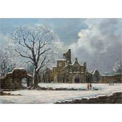 Jack Rigg (British 1927-): Kirkstall Abbey - Leeds, oil on canvas signed and dated 2012, 42cm x 59cm