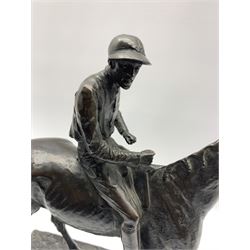 Adrian Jones (1845-1938) Bronze model of a racehorse with jockey up, possibly Fred Archer, produced by Elkington & Co. and initialled A.J.A, L36cm x H35cm