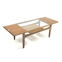 G-Plan - 1970s teak coffee table with glass insert and undertier, 137cm x 51cm, H42cm