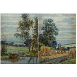 Abraham Hulk Junior (British 1851-1922): Herefordshire Landscape with Old Church, pair watercolours signed and dared 1904, 73cm x 53cm (2)