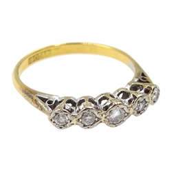 Gold five stone old cut diamond ring, stamped 18ct Plat