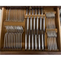 Canteen of German plated cutlery by Bruckmann and Sohne for mainly twelve covers (some losses), initialled 'R' in a five drawer chest, approx 145 pieces
