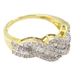 9ct gold round brilliant cut diamond crossover ring, hallmarked, total diamond weight 1.00 carat