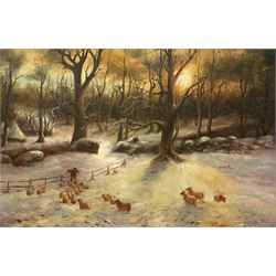 After Joseph Farquharson (British 1846-1935): 'Beneath the Snow Encumbered Branches', 20th century oil on canvas unsigned 59cm x 90cm