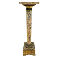 19th century marble torchere, the square top above a gilt metal Corinthian capital, plain turned column on stepped square base, H104cm 