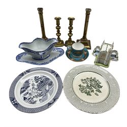 Coalport limited edition model of the Chantry Chapel, Wakefield, pair of 19th century brass candlesticks, double lipped sauce boat and other items