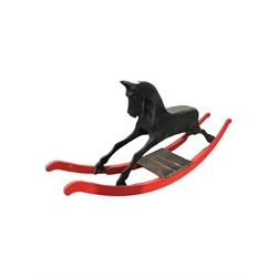 Black and red rocking horse, raised on a red curved base