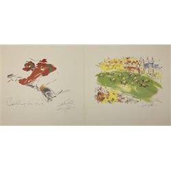 Jake Sutton (British 1947-): 'Battling for First' and 'The Big Race at Epsom', pair limited edition colour lithographs signed in pencil 44cm x 42cm (2) (unframed)