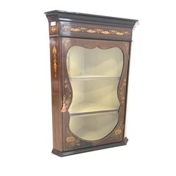 Edwardian Sheraton design inlaid mahogany corner cabinet with glazed door enclosing two shelves W70cm
