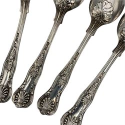 Set of twelve Edwardian silver Kings pattern teaspoons engraved with a monogram Sheffield 1901 Maker John Round & Son 