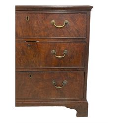 Small George III pollard oak chest, moulded rectangular top with boxwood stringing, fitted with three graduating cock-beaded drawers, on bracket feet
