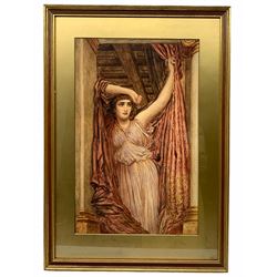 After Lord Frederick Leighton (British 1830-1896): 'The Last Watch of Hero', watercolour signed with monogram AD dated 1924, 56cm x 35cm