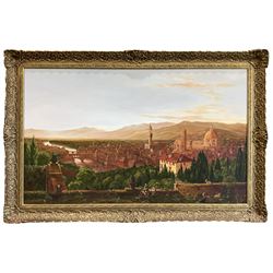 After Thomas Cole (British/American 1801-1848): 'View of Florence from San Miniato', oil on canvas unsigned, housed in heavy gilt frame with fleur-de-lis design 97cm x 158cm