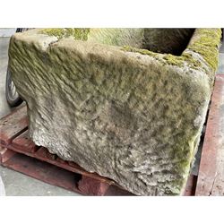 Large 19th century tooled and weathered stone trough or planter, rectangular form with deeply hewn centre