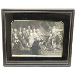 Henry Meyer RBA (British 1780-1847) after Charles Robert Leslie RA (1794-1859): 'Sir Roger De Coverly Going to Church', 19th century engraving 49cm x 63cm, together with six further 19th century prints and a reproduction poster, max 39cm x 56cm (8)