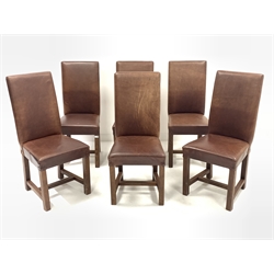 Set six oak framed leather high back chairs 