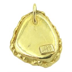 18ct gold single stone pink druzy ring, with leaf design overlay and a matching 18ct gold pendant