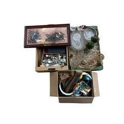 Quantity of assorted cutlery, box of glass ware, Bradford Exchange plaque, ornamental items etc